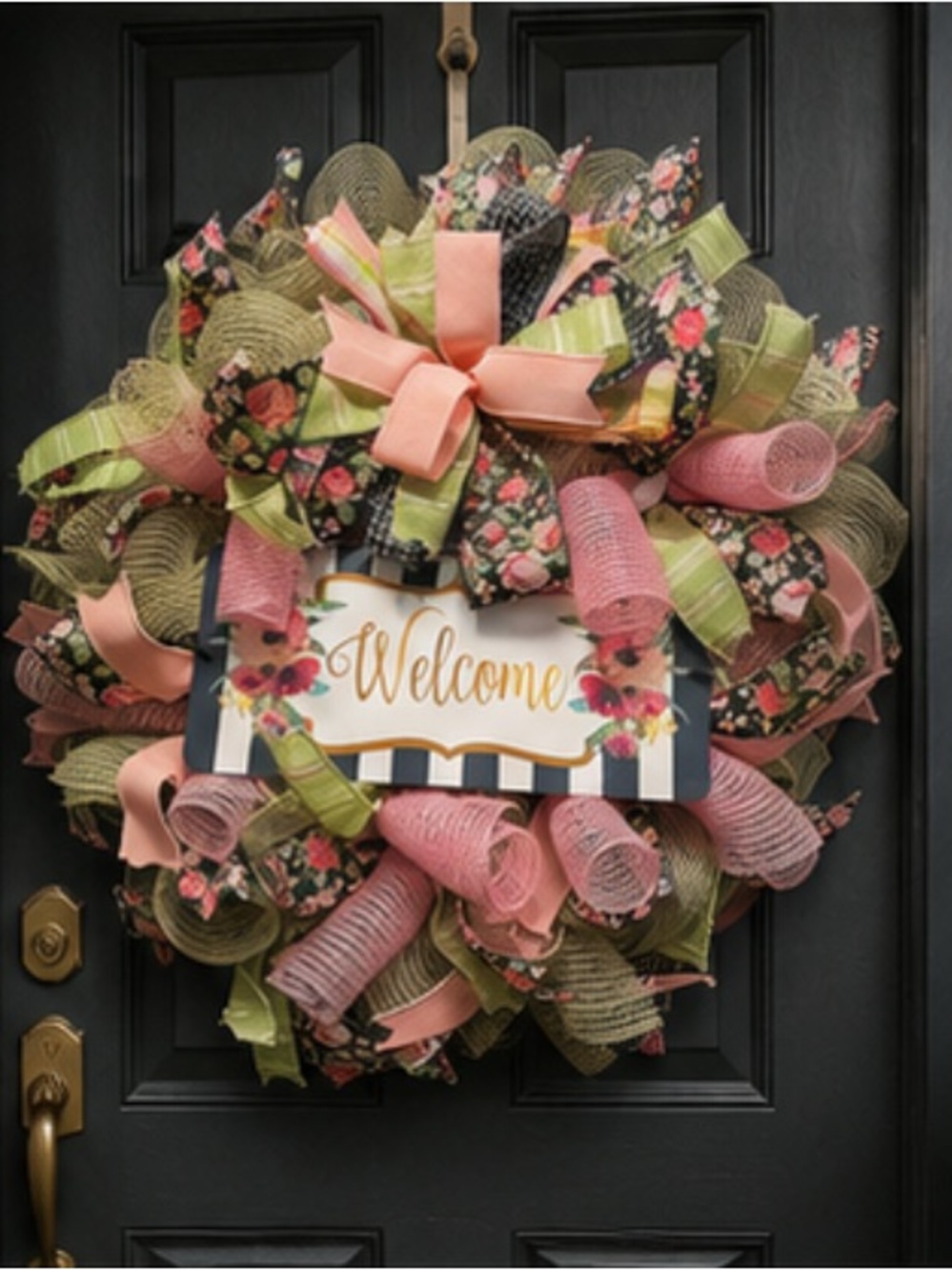Handmade Spring Floral Welcome Wreath | Large 24" Mesh Door Wreath